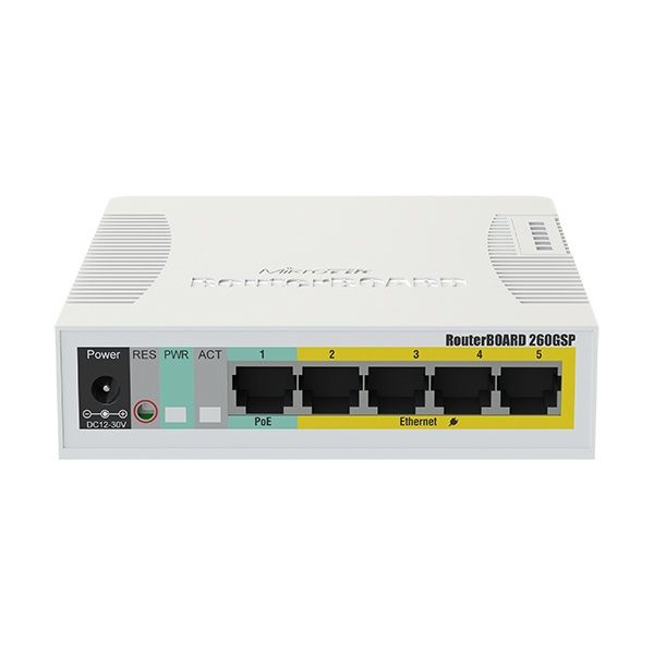 MikroTik RB260GSP 4-portos hálózati switch (CSS106-1G-4P-1S)