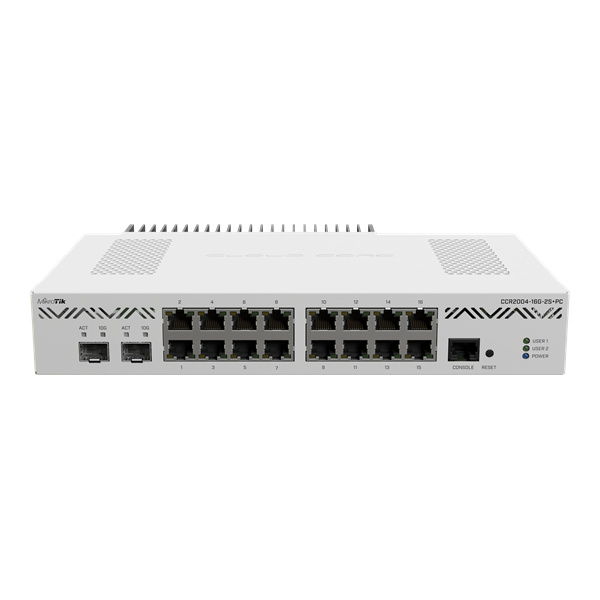 MikroTik 16x1000Mbps + 2x10Gbit SFP+, Fémházas, Rackes Vezetékes Cloud Core Router (CCR2004-16G-2S+PC)