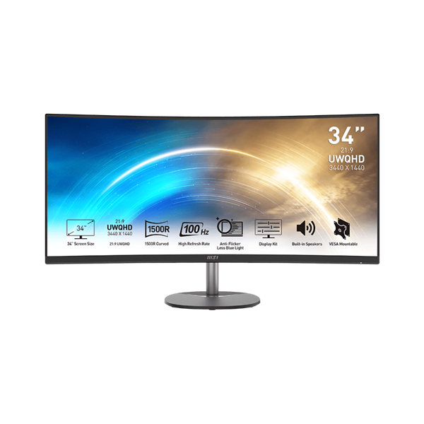 MSI Monitor Business PRO MP341CQ E12 Ívelt 34" QHD 3440x1440 120Hz (9S6-3PB2CT-047) Black