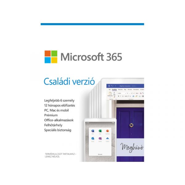 Microsoft 365 Családi verzió 1 éves előfizetés (6GQ-00092) - letölthető
