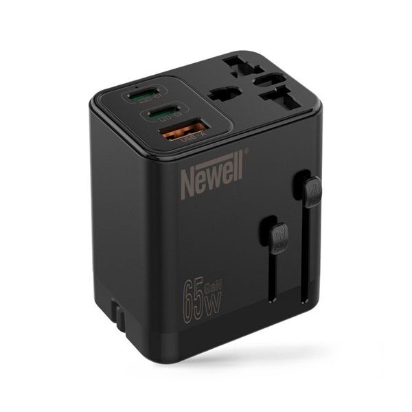 NEWELL GAN gyorstöltő adapter utazáshoz, 65W, AC aljzat, 1 db USB-A port 2 db USB-C port, kivehető dugók (NL3821)