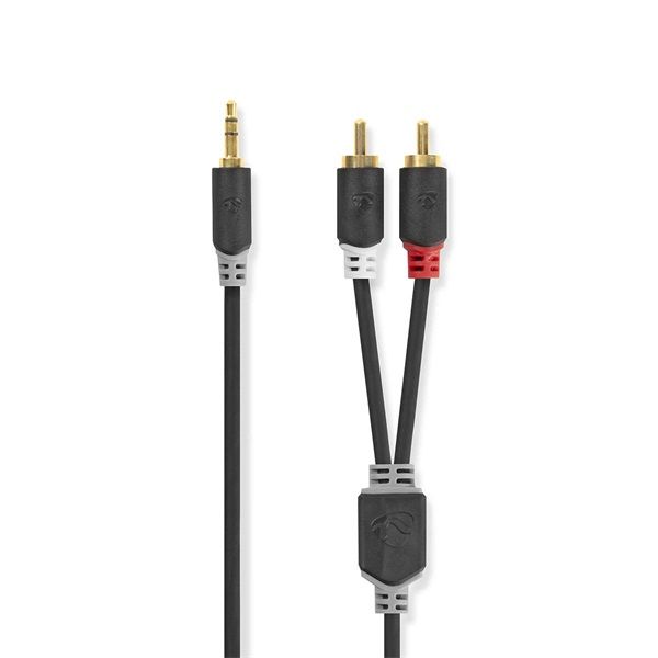 Nedis CABW22200AT20 sztereo audió kábel 3,5mm sztereo jack - 2x RCA, Aranyozott, 2 m