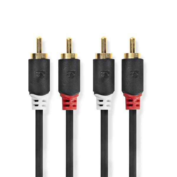 Nedis CABW24200AT05 sztereo audió kábel 2x RCA férfi, 2x RCA férfi, Aranyozott, 0,50 m , kerek, Antracit