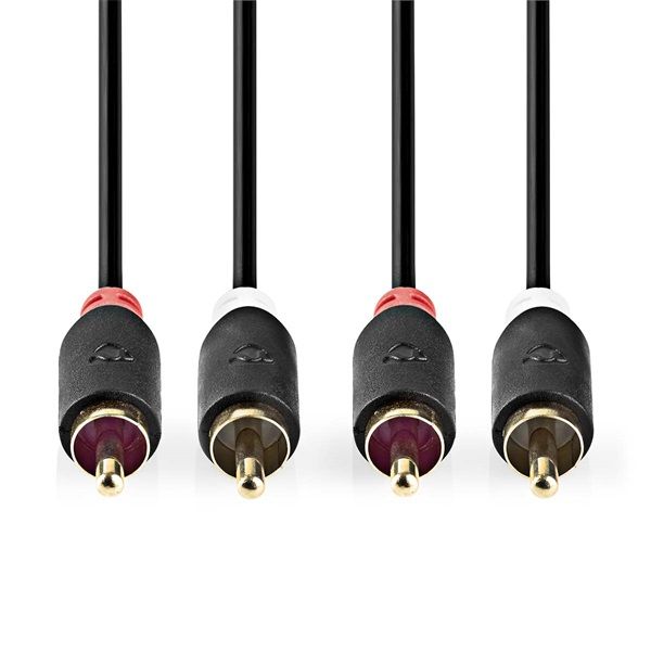 Nedis CABW24200AT100 sztereo audió kábel 2x RCA férfi, 2x RCA férfi, Aranyozott, 10 m , kerek, Antracit