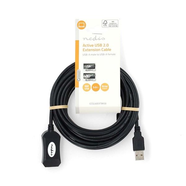 Nedis aktív USB hosszabító, 5m (CCGL60EXTBK50)