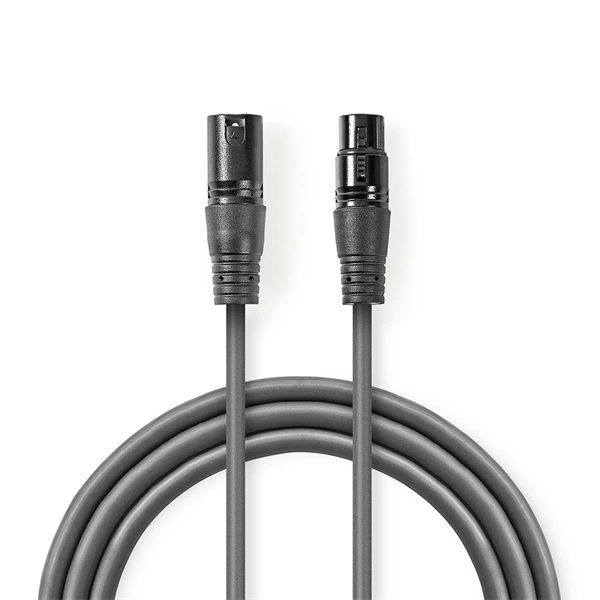 Nedis COTH15012GY05 DMX adapter kábel, XLR 3 tűs dugó, XLR 3 tűs anya, Nikkelezett, 0,50 m, kerek, PVC, Sötétszürke