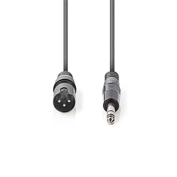 Nedis COTH15100GY30 félprofi audio kábel, 6,35mm sztereo jack dugó - 3p XLR dugó, hossz 3m, rugalmas