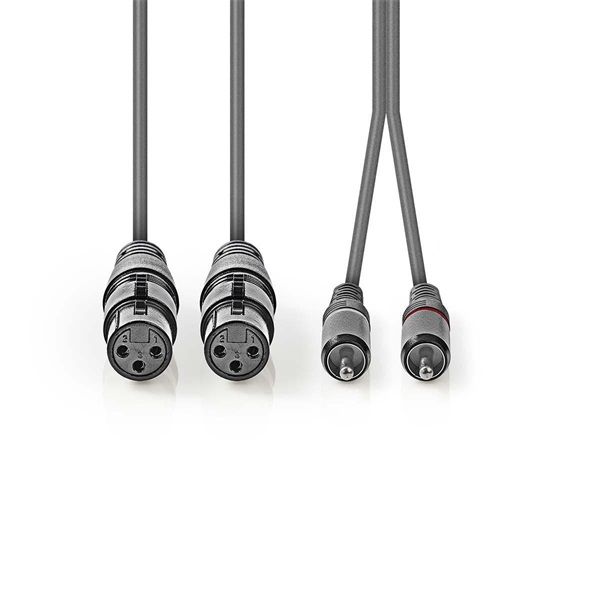 Nedis COTH15230GY15 félprofi audio kábel, 2x XLR aljzat - 2x RCA dugó, 1,5m