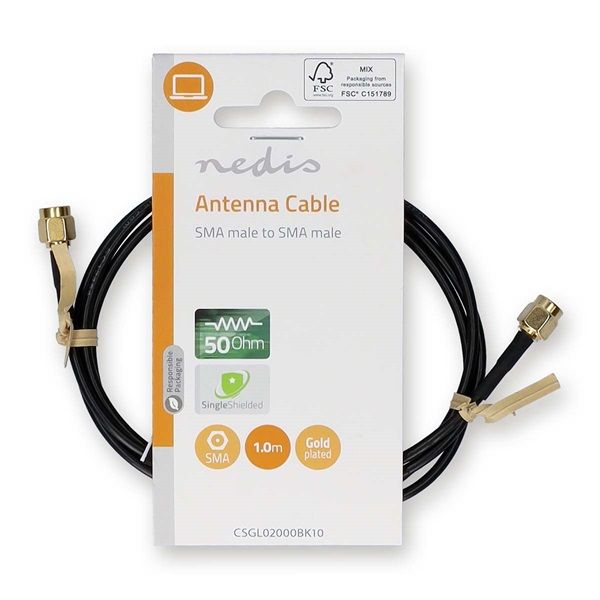 Nedis CSGL02000BK10 SMA kábel, Aranyozott, 50 Ohm, Egyetlen árnyékolt, 1,00 m, kerek, PVC, Fekete