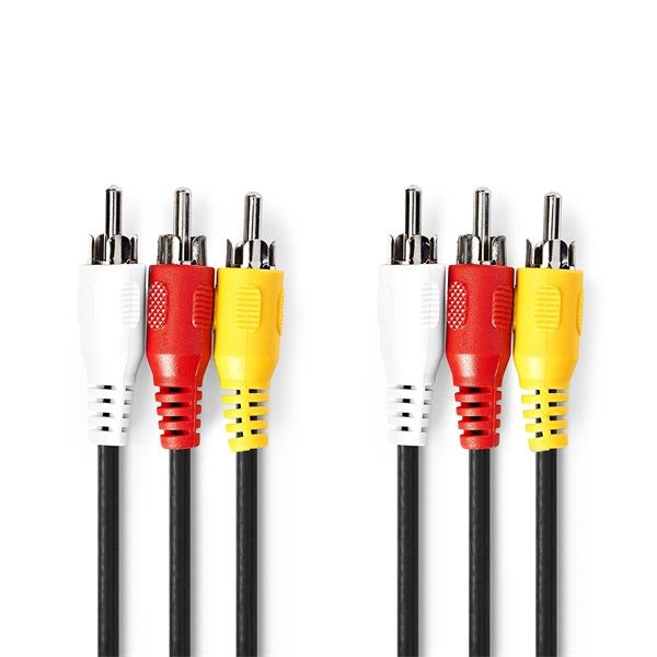 Nedis CVGL24300BK20 kompozit video kábel 3x RCA dugó - 3 RCA dugó, 2m