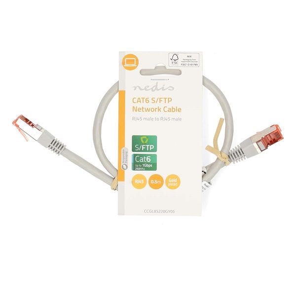 Nedis Cat6 patch kábel, szürke, 0.5m (CCGL85220GY05)