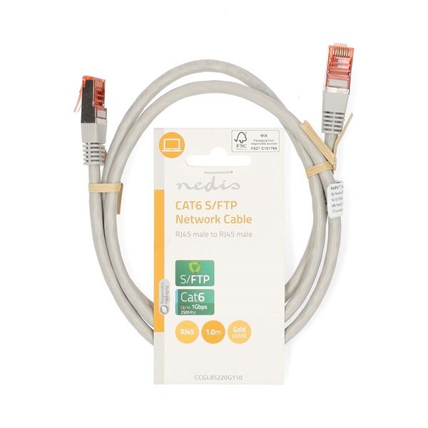 Nedis Cat6 patch kábel, szürke, 1m (CCGL85220GY10)