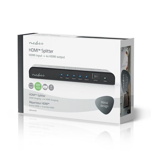 Nedis HDMI splitter, 1 x HDMI be - 4 x HDMI ki, 4K@60Hz, VSPL3474AT