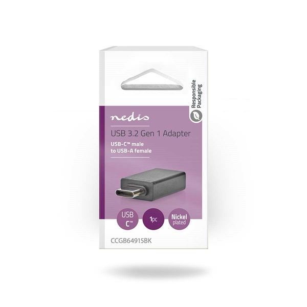 Nedis USB-C - USB-A adapter CCGB64915BK, USB-C dugó - USB-A aljzat, 5 Gbps, OTG (CCGB64915BK)