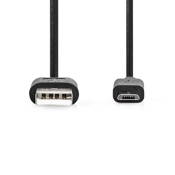 Nedis USB kábel CCGL60501BK10, USB 2.0 USB-A dugó USB Micro-B dugó 7,5 W 480 Mbps Nik. 1,00 m Kerek PVC Fekete