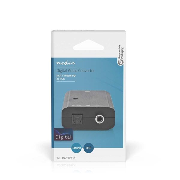Nedis digitális audió konverter, digitális bemenet koax/toslink, analóg kimenet RCA (ACON2509BK)