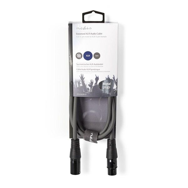 Nedis félprofi XLR audió kábel COTH15010GY15, XLR 3érintkezős dugó - aljzat, 1.5m, rugalmas