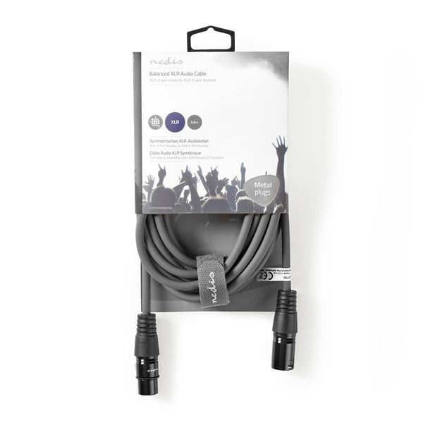 Nedis félprofi XLR audió kábel COTH15010GY50, XLR 3érintkezős dugó - aljzat, 5m, rugalmas