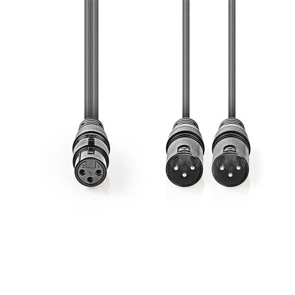 Nedis COTH15020GY15 félprofi XLR audió kábel, XLR 3p aljzat - 2 x XLR 3p dugó, 1.5m, rugalmas