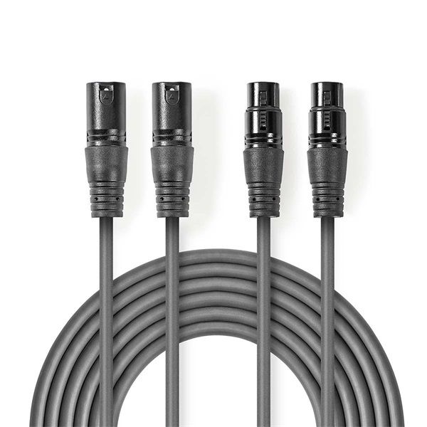 Nedis COTH15030GY15 félprofi XLR audió kábel, 2 x XLR 3p dugó - 2 x XLR 3p aljzat, 1.5m, rugalmas