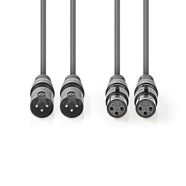Nedis COTH15030GY50 félprofi XLR audió kábel, 2 x XLR 3p dugó - 2 x XLR 3p aljzat, 5m, rugalmas