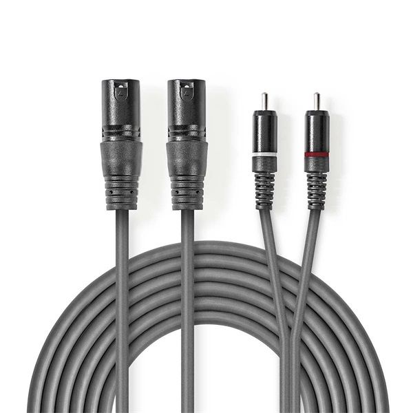 Nedis félprofi XLR audió kábel, 2x XLR 3 tűs dugó - 2x RCA dugó, 3m (COTH15210GY30)