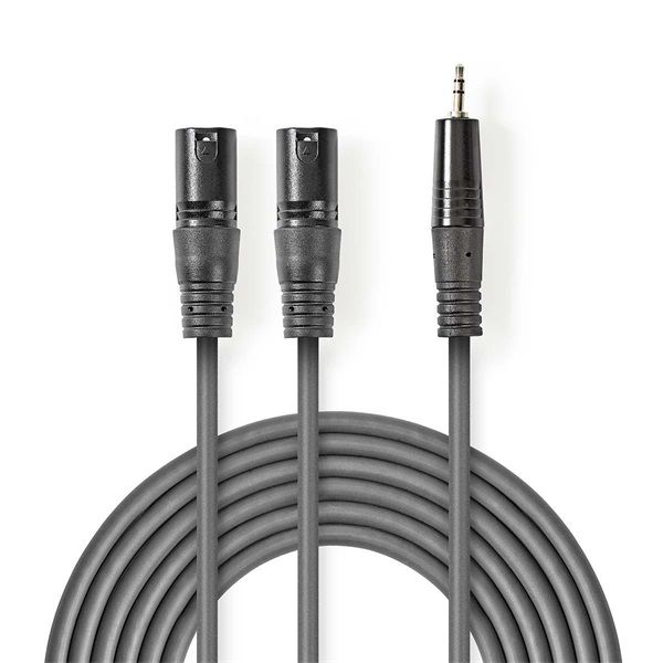 Nedis félprofi XLR audió kábel COTH15310GY30, 2x XLR 3 tűs dugó | 3,5 mm sztereó jack dugó, 3m