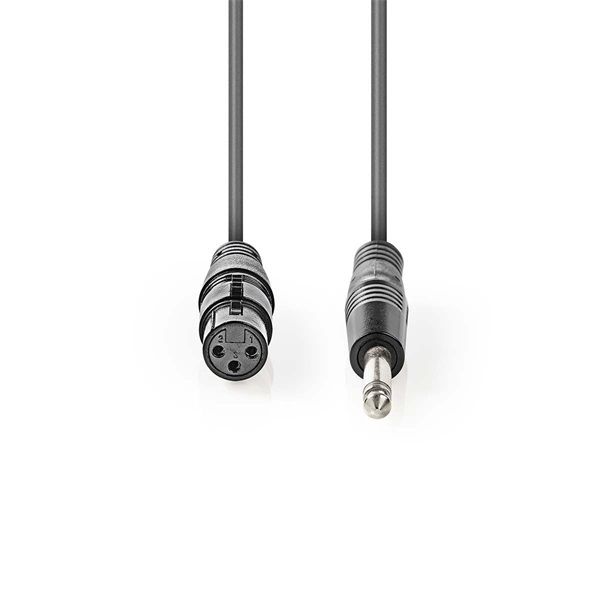 Nedis félprofi audió kábel COTH15120GY30, 6,35mm monó jack dugó - 3p XLR aljzat, hossz 3m, rugalmas
