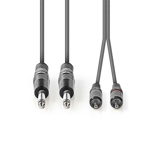Nedis félprofi audió kábel COTH23320GY15, 2 x 6,35mm monó jack dugó - 2 X RCA dugó, hossz 1.5m, rugalmas