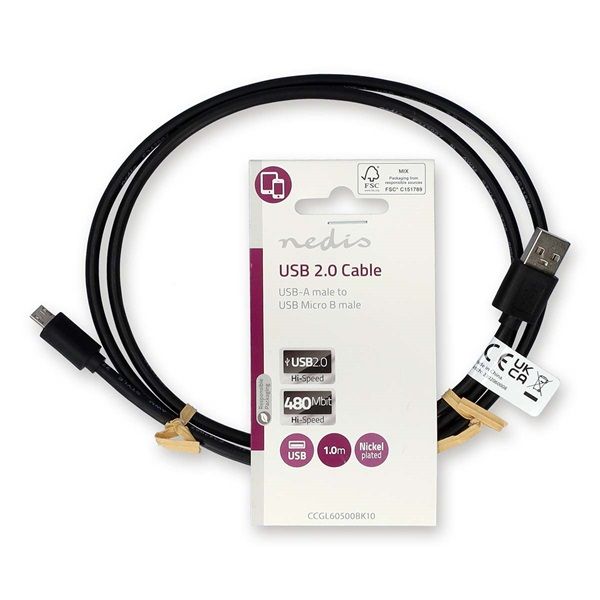 Nedis USB 2.0 kábel USB-A dugó - USB Micro-B dugó, 1m (CCGL60500BK10)