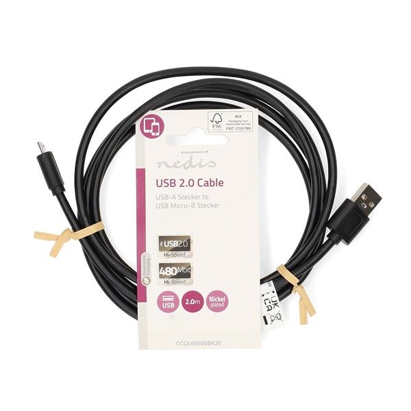 Nedis USB 2.0 kábel, USB-A dugó - USB Micro-B dugó, 2m (CCGL60500BK20)