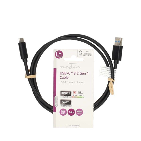 Nedis USB kábel, USB 3.2 Gen 1, USB-A dugó - USB-C dugó, 1 m (CCGL61600BK10)