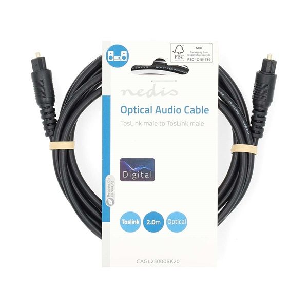 Nedis optikai audió kábel, TosLink dugó, 2m (CAGL25000BK20)
