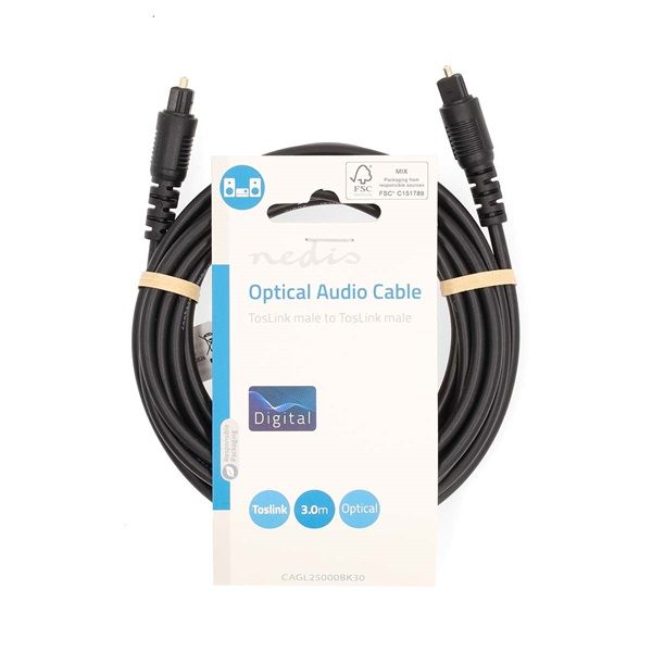 Nedis optikai audió kábel, TosLink dugó, 3m, (CAGL25000BK30)