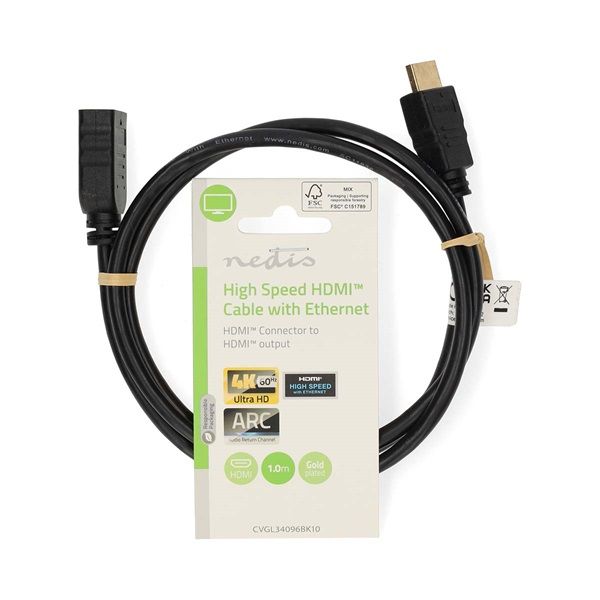 Nedis ultra HD HDMI hosszabbító kábel 4K/60Hz, 1m (CVGL34096BK10)