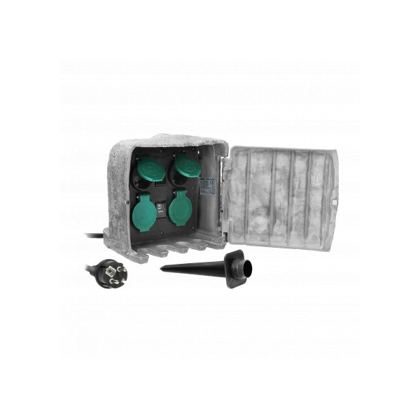 ORNO Kerti aljzat, 4 aljzat 2P+E, gumikábel H07RN-F 3x1,5mm2, 3m, 2 üzemmód, STONE, 230V, 16A, IP44 (OR-AE-13185(GS))