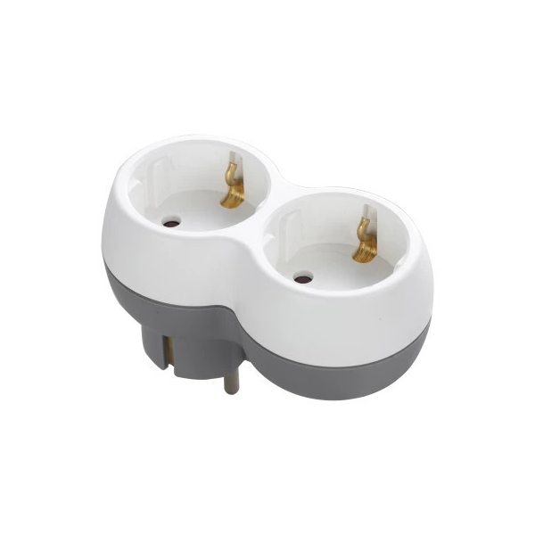 ORNO 2x2P+E  2-es elosztó, 230V, 16A, IP20, 55,4X99,4X58,5mm, Fehér/Szürke (OR-AE-13238(GS))