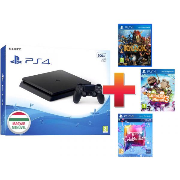 PS4 Slim 500 GB Konzol + 3 játék