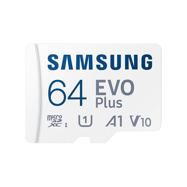 SAMSUNG EVO Plus microSD Memóriakártya (2021) 64GB, CLASS 10, UHS-1, U1, V10, A1, + Adapter, R160/W (MB-MC64SA/EU)