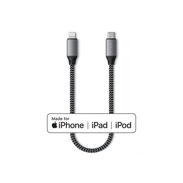 Satechi USB-C - lightning kábel (MFI), szőtt, 25cm - Space Grey (ST-TCL10M)