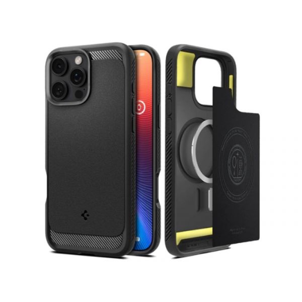 SPIGEN RUGGED ARMOR szilikon telefonvédő Apple iPhone 16 Pro-hoz (ACS08115) fekete