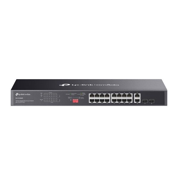 TP-LINK Switch 16x1000Mbps (POE+) + 2xGigabit SFP Fémházas Rackes (DS1018GMP)