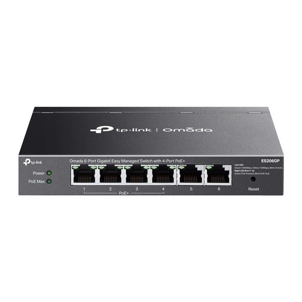 TP-LINK Switch 6x1000Mbps (4xPOE+) Fémházas Easy Smart (Omada), ES206GP