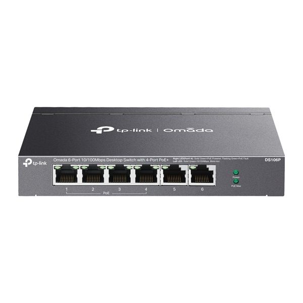 TP-LINK Omada DS106P Fémházas Switch - 6x100Mbps(4xPOE+)