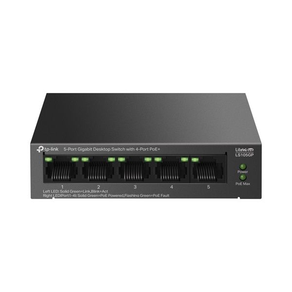 TP-LINK 5x1000Mbps (4xPOE+) Fémházas Asztali Switch (LS105GP)