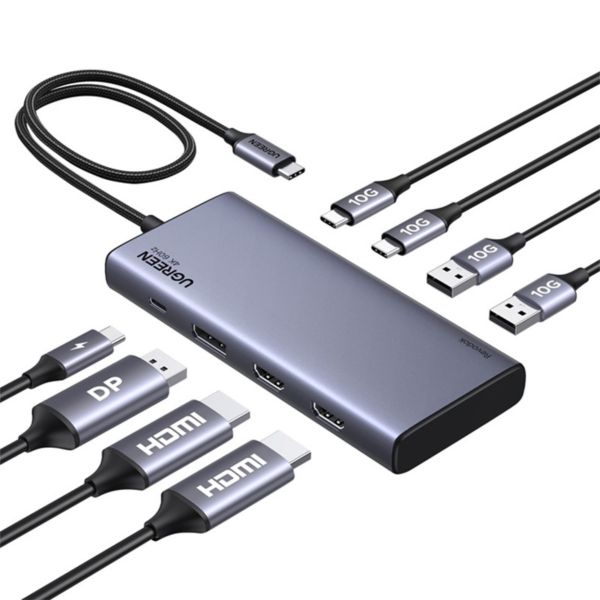 UGREEN USB-C HUB CM639, 2x HDMI, DP, 2x USB, 2x USB-C 3.2 10Gbps, PD, 4K 60Hz