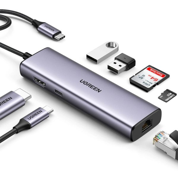 UGREEN Adapter HUB, USB-C 2x, USB 3.0, HDMI, RJ45, SD/TF