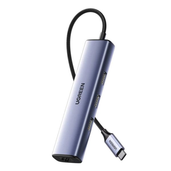 UGREEN CM475 USB-C HUB, 3x USB 3.0, RJ45, USB-C PD (szürke)