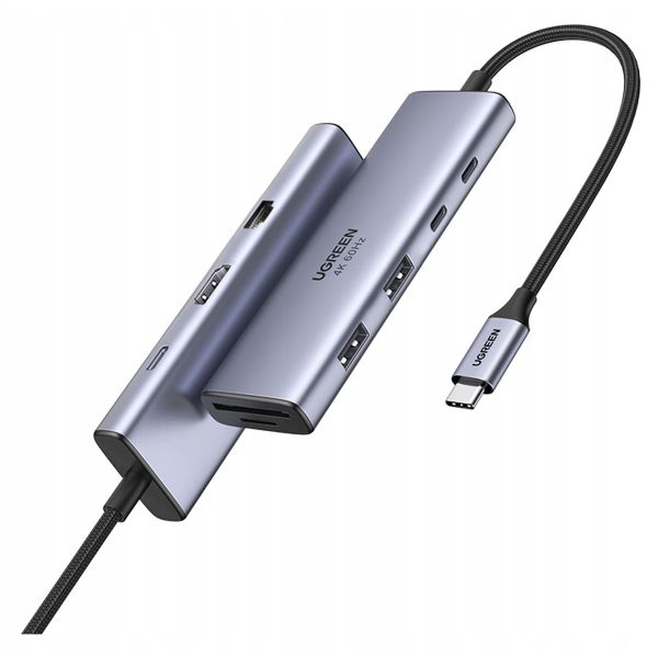 UGREEN CM498 USB-C HUB, 3x USB, HDMI, VGA, RJ45, SD/TF, PD 100W