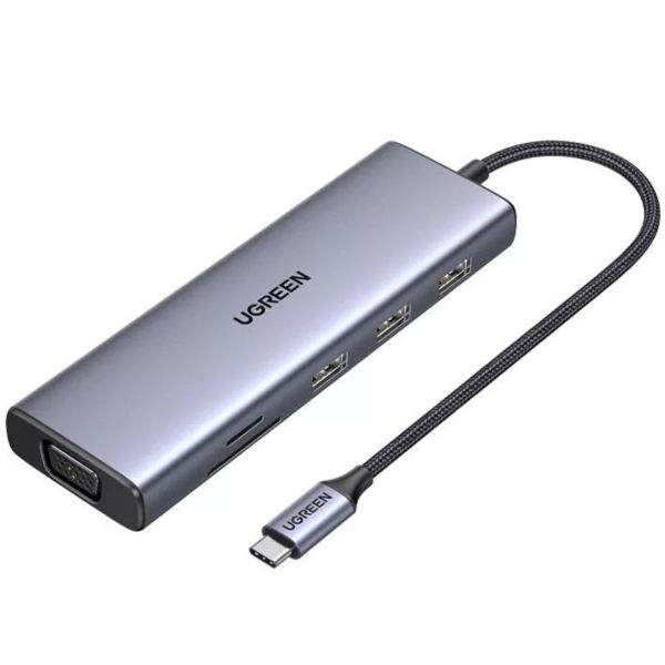 UGREEN Revodok CM498 10 az 1-ben adapter USB-C - 3x USB-A 3.0, HDMI, VGA, RJ45, SD/TF, AUX3,5 mm, PD